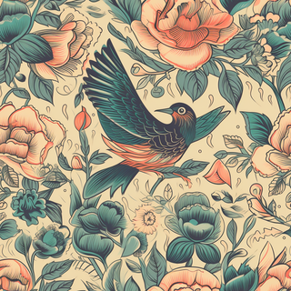 花鸟图，插画风格，无缝贴图，素材