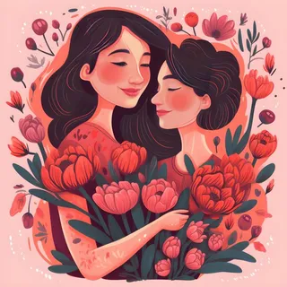 母亲妈妈和孩子相互依偎亲情手绘插画海报背景素材