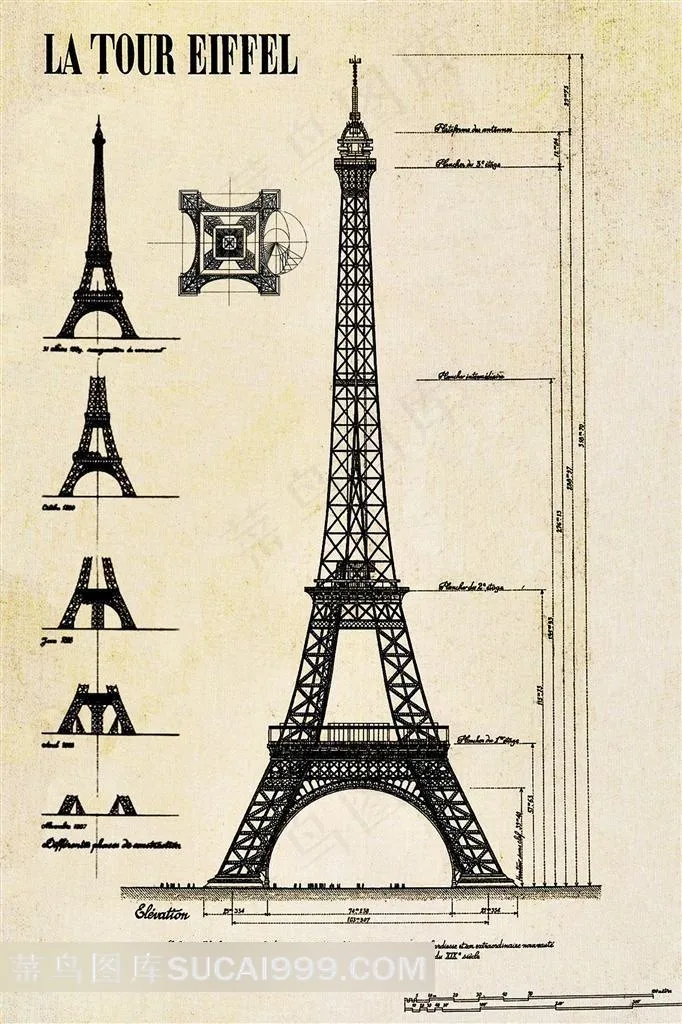 著名建筑埃菲尔铁搭图纸高清图片