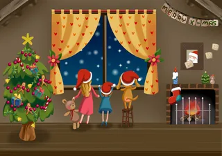 圣诞节一家人卡通绘画PSD素材