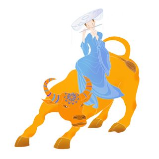 清明清明节卡通牧童骑牛吹笛子