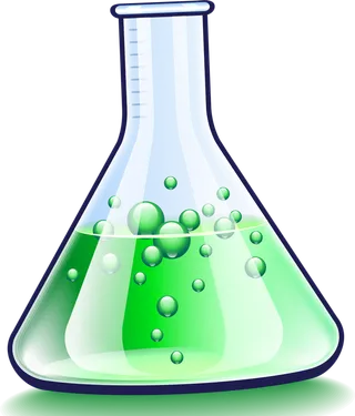 烧杯绿色溶液卡通线条图少儿兴趣班素材