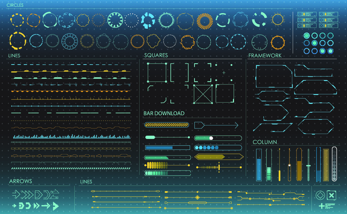 科幻未来科技操作仪表盘HUD元素图游戏UI图标界面边框矢量AI素材