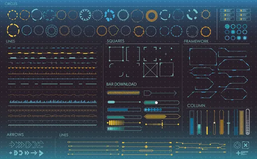 科幻未来科技操作仪表盘HUD元素图游戏UI图标界面边框矢量AI素材