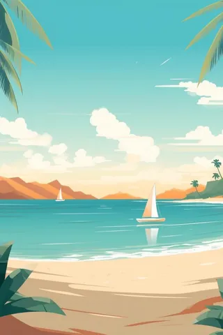 沙滩海边炎热手绘背景