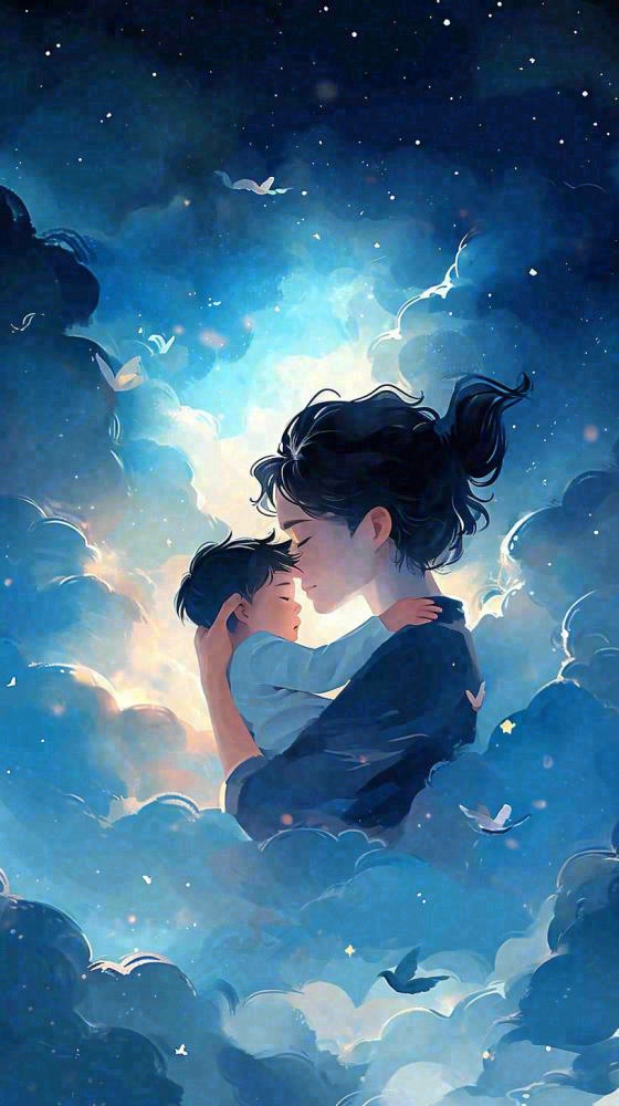 父爱如山父亲节温情亲情爱意深蓝唯美星光手绘插画(816x1456)