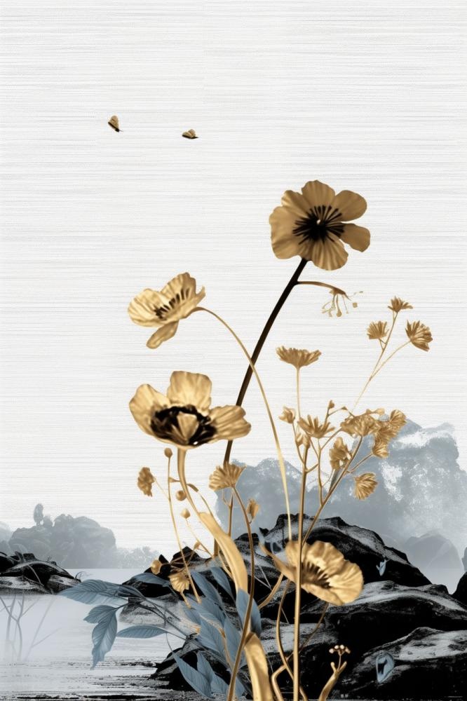 中国风意境线条金色荷花背景(896x1344)
