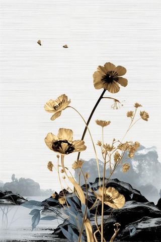 中国风意境线条金色荷花背景