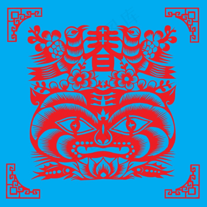 虎年剪纸 剪纸风元素ai矢量模版下载
