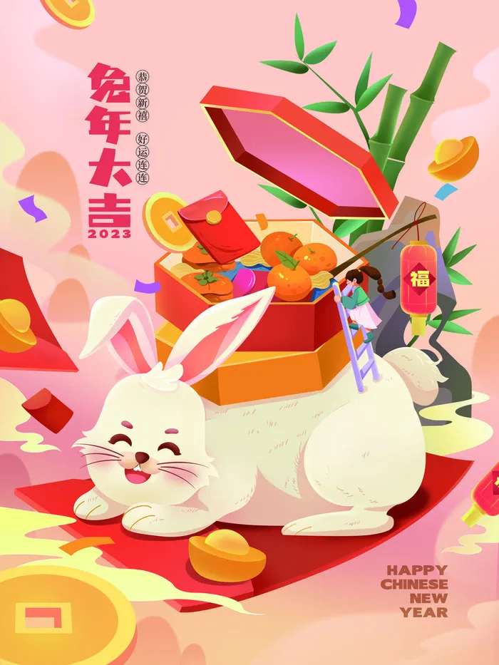 兔年大吉送福到家宣传海报