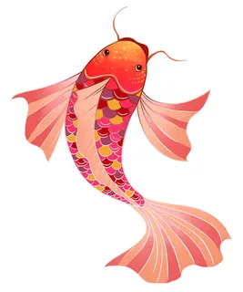 手绘烫金国潮中国风卡通锦鲤鱼金鱼插画装饰元素PSD设计素材