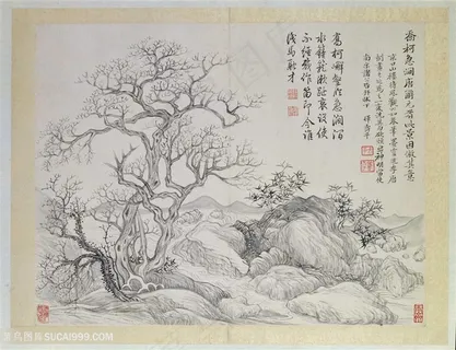 清代恽寿平作品山水花鸟图册之乔柯急涧国画图片