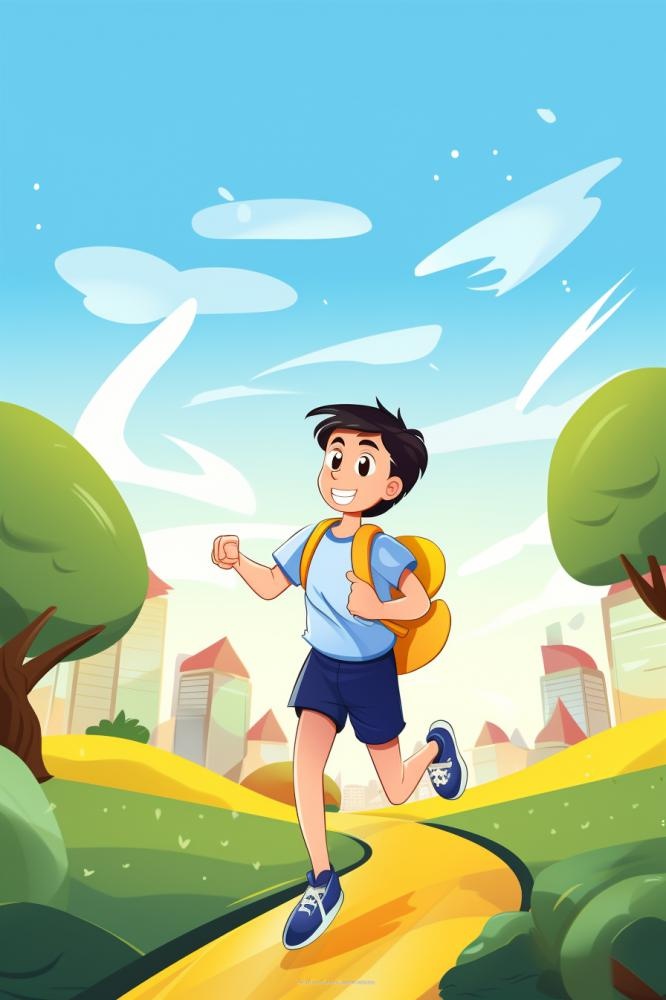 奔跑校园清新花草儿童人物背景