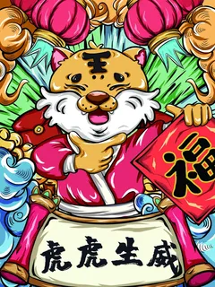 虎年中国风萌虎插画 虎年中国风萌虎插画