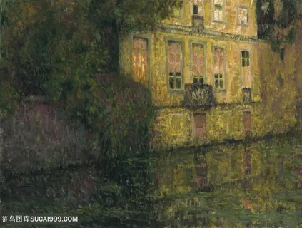 布鲁日绿色月台油画美景