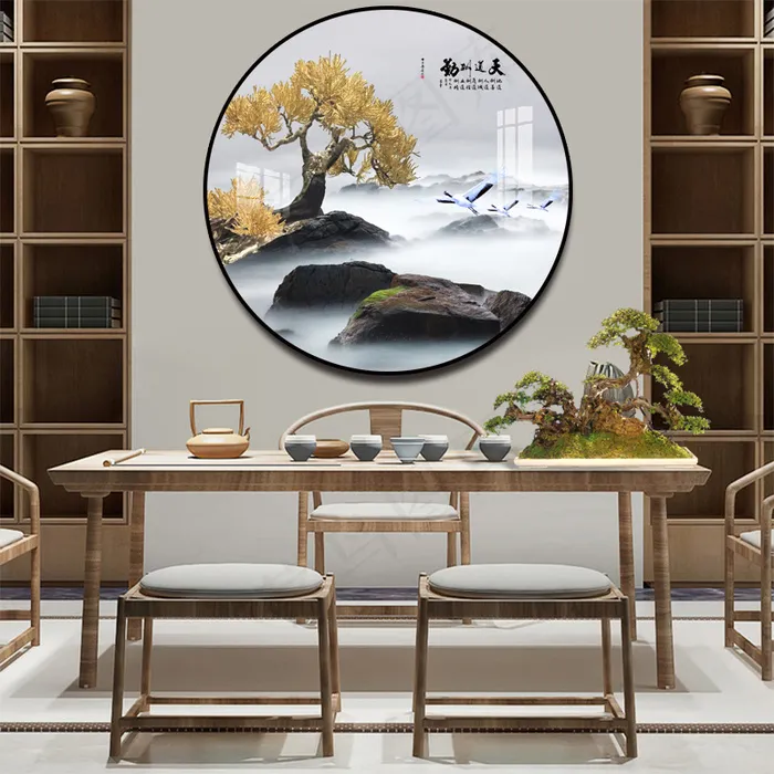中国风山水花鸟天道酬勤金树丹顶鹤客厅卧室玄关画酒店装饰画壁画挂画