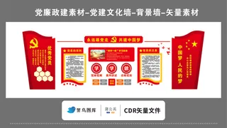 党建文化墙党建素材CDR预览图红色背景优秀党员永远跟党走共建中国梦