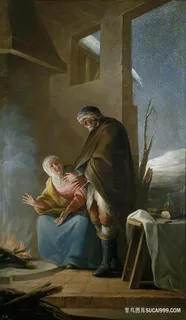 室内老夫妻油画