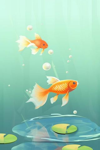 淡绿荷叶扁平清新金鱼背景