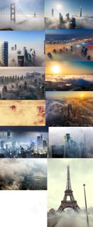 云雾城市鸟瞰繁华都市埃菲尔铁塔迪拜有雾霾的城市城市雾霾世界末日高楼大厦楼盘建筑城市风光环境家居