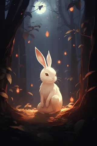 森林中的白兔卡通插画素材