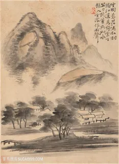 清代华喦山水作品江浦烟树国画图片 清代华喦山水作品江浦烟树国画图片
