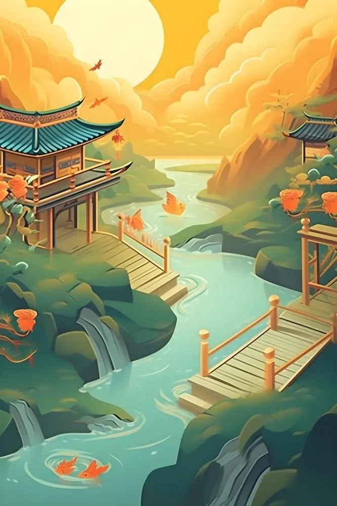 国潮花朵仙鹤云间背景(2400x3600)