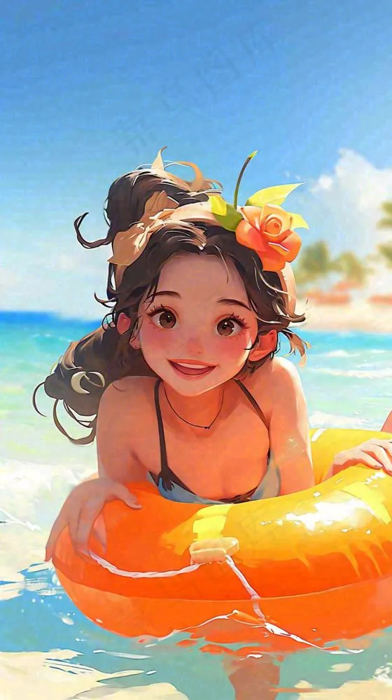 夏日阳光沙滩度假比基尼泳衣游玩旅行游泳插画，大暑小暑暑期(816x1456)