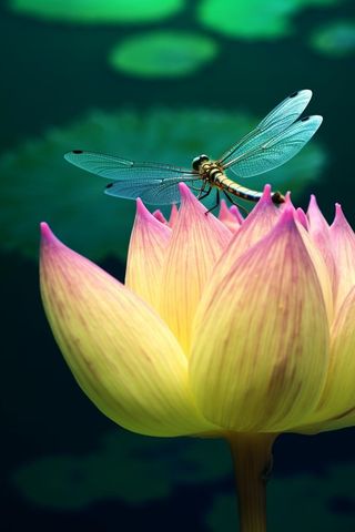 简约小清新荷叶蜻蜓绿色背景