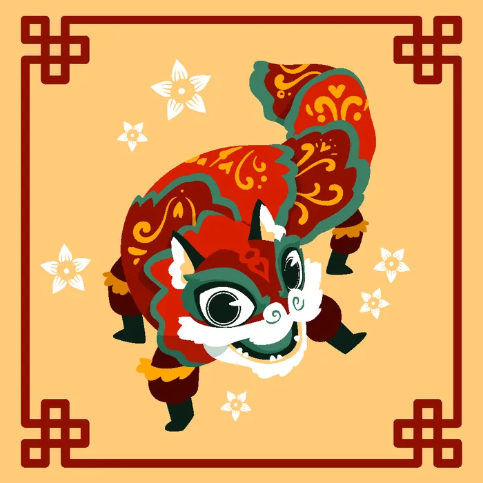 新年虎年舞狮插画 ai矢量模版下载