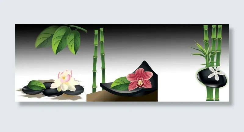 三联荷花竹子装饰画psd模版下载