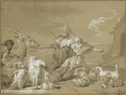 农夫房子家禽装饰画