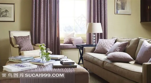 欧美室内效果图浅紫客厅