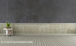 木地板与放墙边的凳子家居摄影高清图片