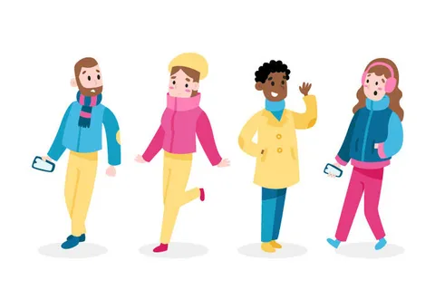 冬天服饰服装冬装穿冬装保暖冬季卡通人物男女装Ai矢量图片素材