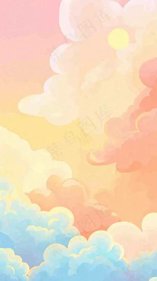 橙色渐变落日天空白云简约扁平手绘背景