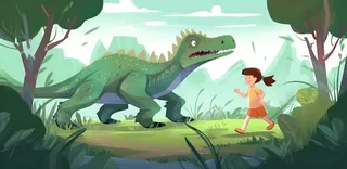 恐龙儿童大自然森林奔跑插画海报素材背景