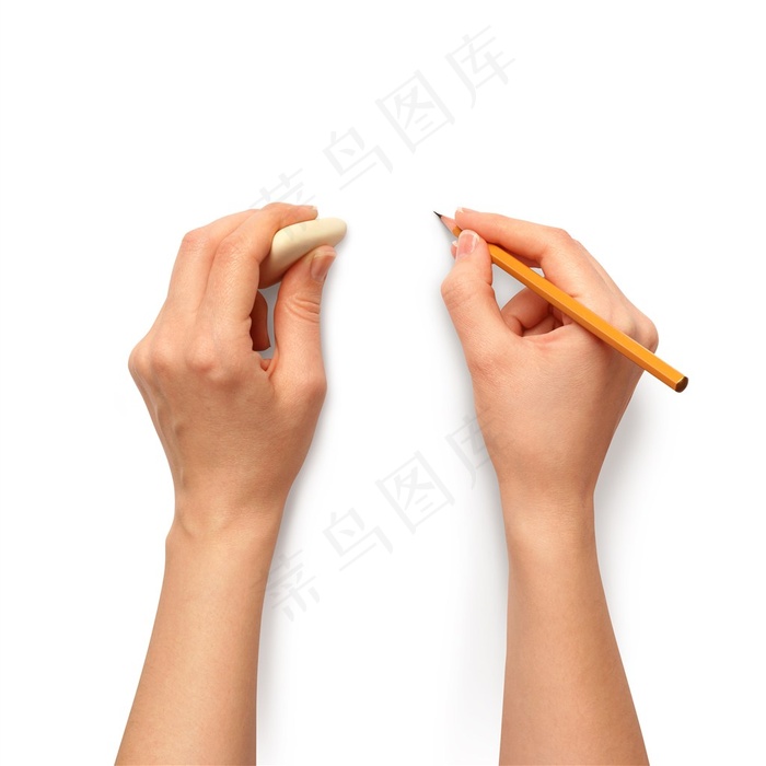 手拿橡皮擦和笔