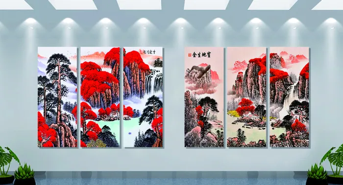 山水装饰画cdr矢量模版下载