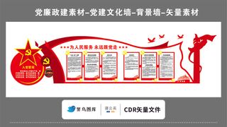 党建文化墙党建素材CDR预览图红色背景为人民服务入党华表立体五星