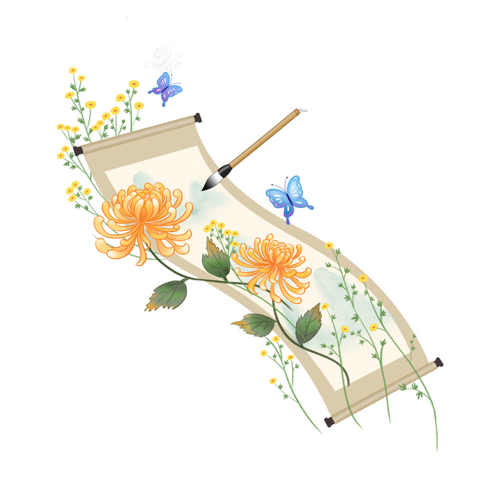 水彩重阳节菊花元素