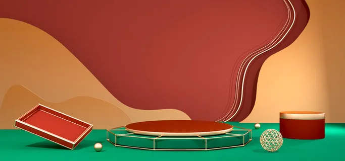 中国风国潮电商促销首页海报C4D背景图3D场景立体设计PSD素材模板