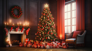 圣诞节室内装饰圣诞树礼物摄影图