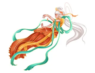 手绘国潮中国风古代敦煌神话飞天仙女美女古装人物插画PSD素材