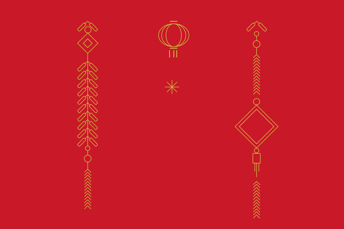 中国风古典传统图案边框纹理祥云灯笼装饰线条PSD背景素材