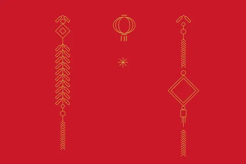 中国风古典传统图案边框纹理祥云灯笼装饰线条PSD背景素材