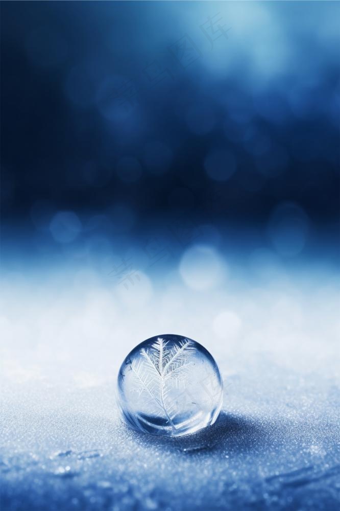小雪蓝色冰霜冰花简约节气海报背景