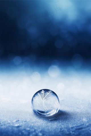 小雪蓝色冰霜冰花简约节气海报背景