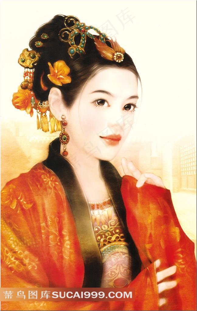 德珍手绘古典红衣美人