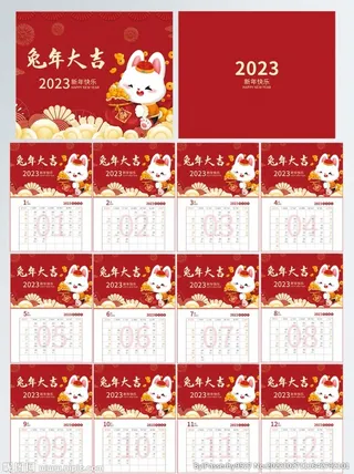 2023兔年日历模板设计PSD
